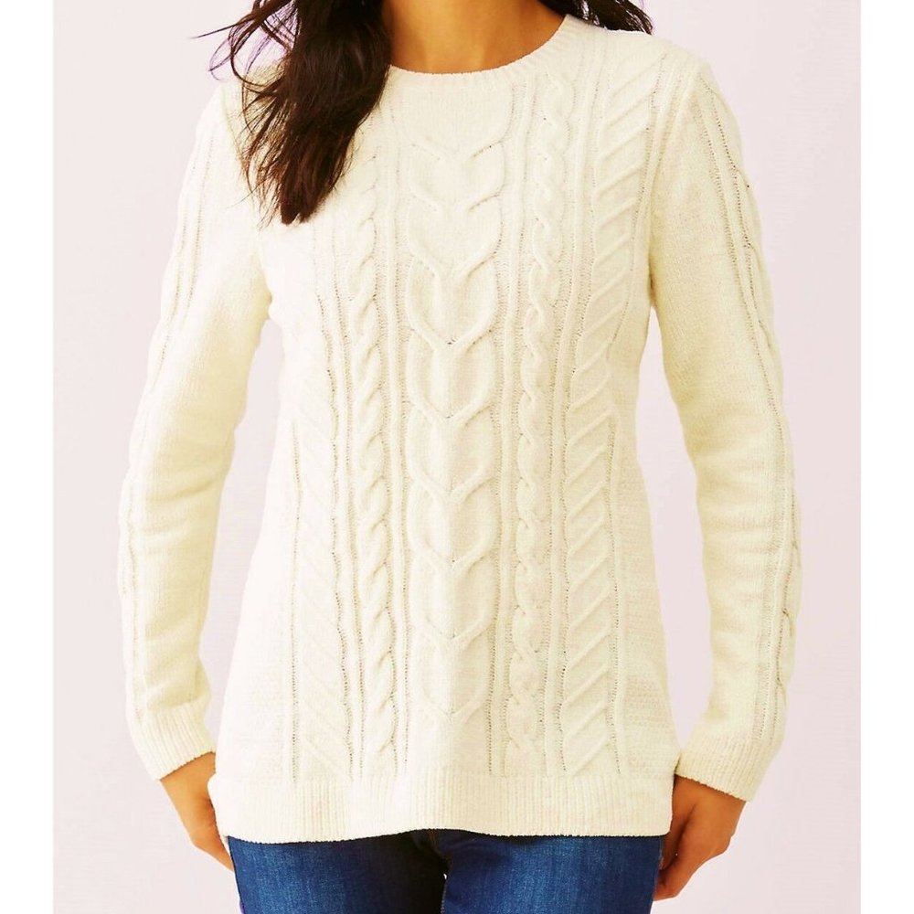 J. Jill NEW Sweater XL Ivory White Cable Knit Pullover Tunic Hi Low May Fit 1X+